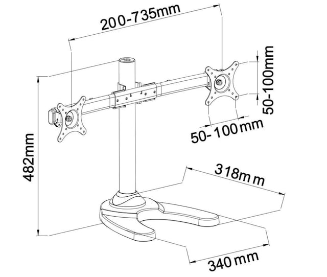 Line drawing of desk mount Line drawing of desk mount